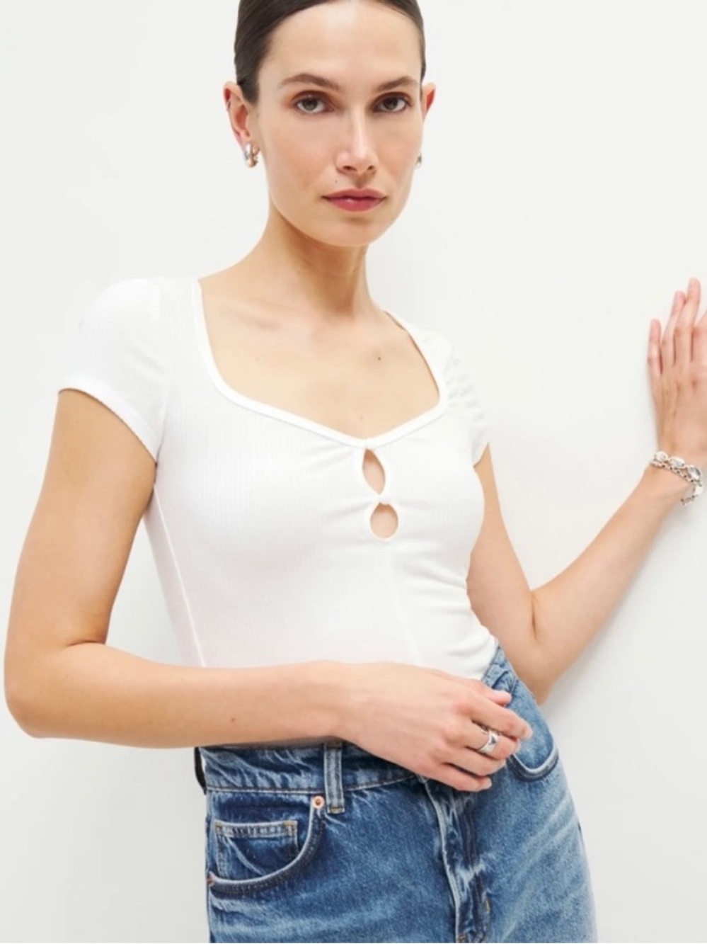 Reformation Carey Knit Top in White Size M